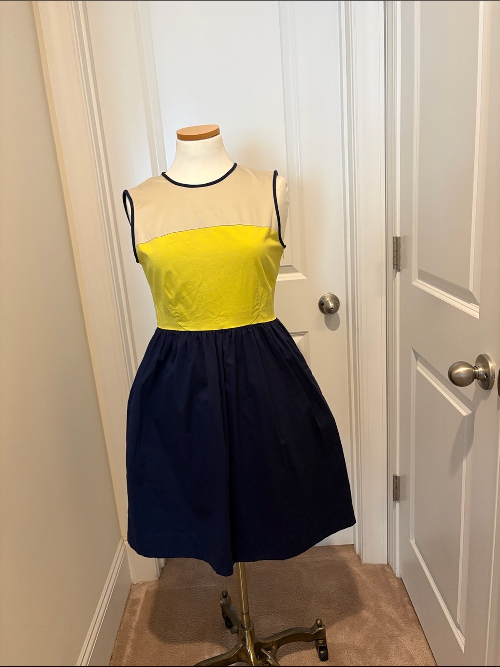 Kate Spade Colorblock Fit & Flare Dress Sz 6 Navy Yellow